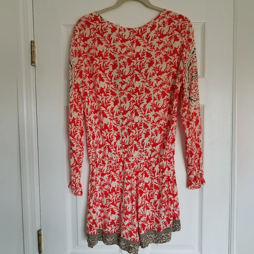 Free People Red Gray Floral Romper Size Small - Picture 3 of 14